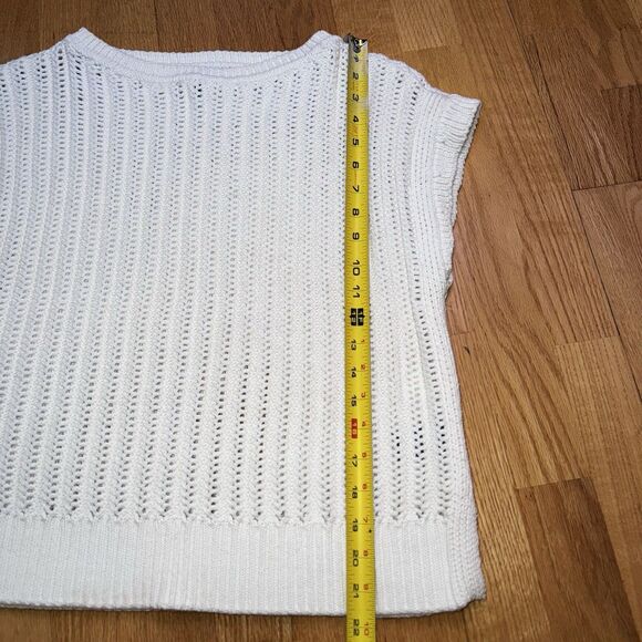 Frye Women’s Chunky Cable Knit Pullover Sweater Cap Sleeve Cream White Sz M EUC - Picture 7 of 12